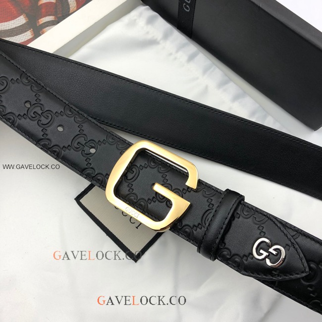 NEW Gucci Men's Leather Belt w Large Polish Gold G Buckle